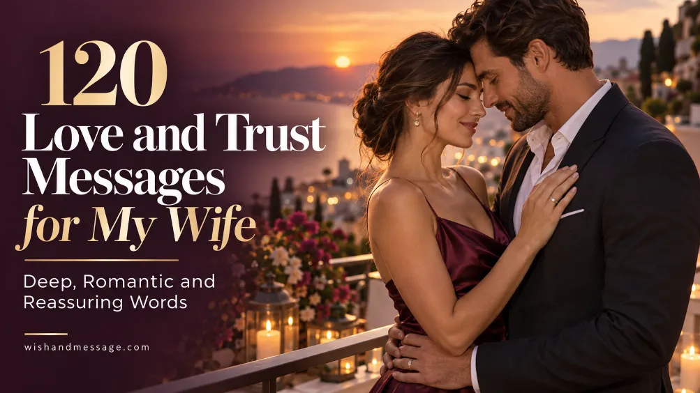 Married couple sharing an intimate sunset moment with a love and trust messages headline
