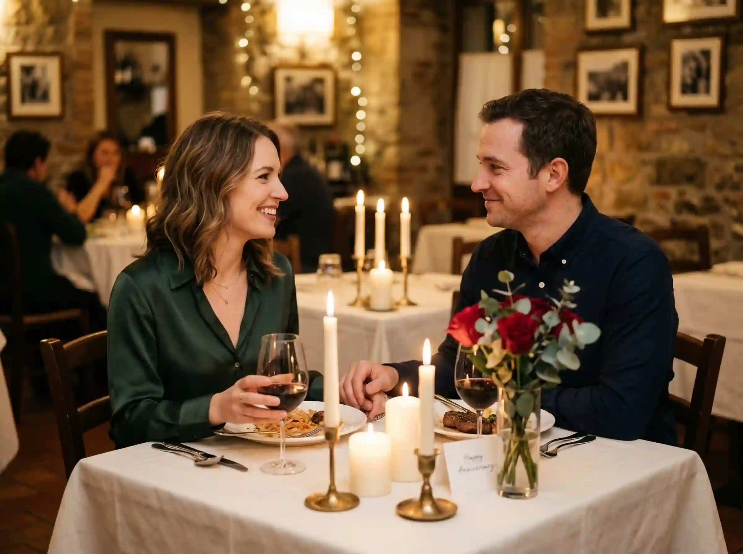 anniversary love message romantic dinner couple
