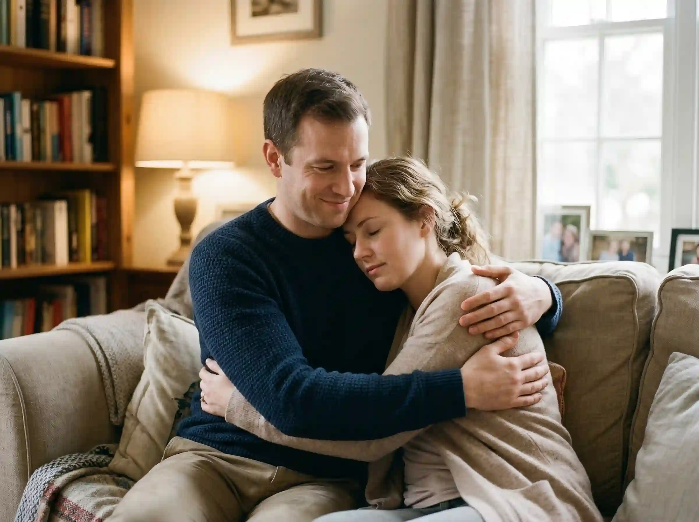 husband supporting wife with emotional care
