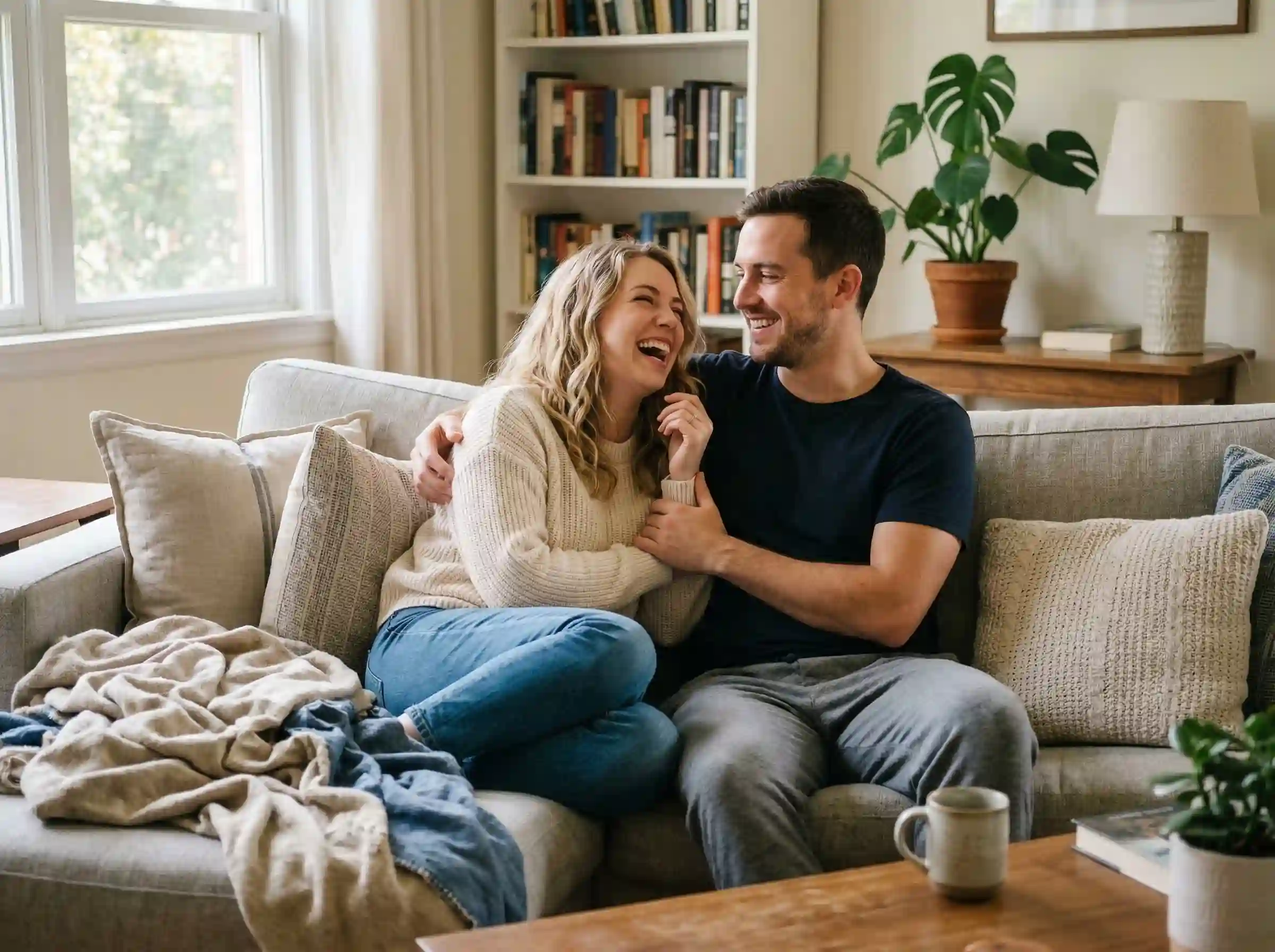 cute Sunday messages couple laughing joyful Sunday love moment