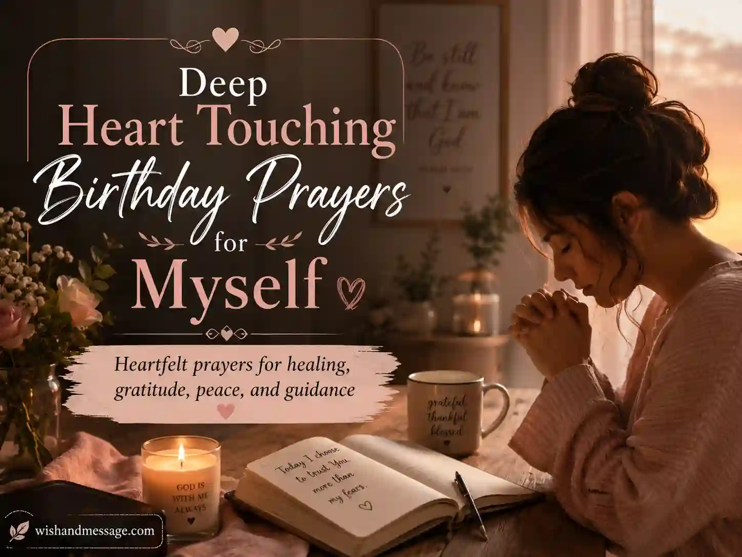 Deep heart touching birthday prayers for myself image with peaceful prayer setting and birthday reflection mood
