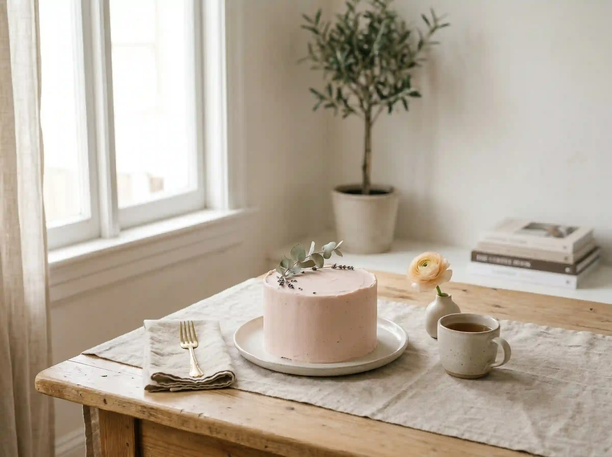 minimal birthday cake setup for Instagram caption photo