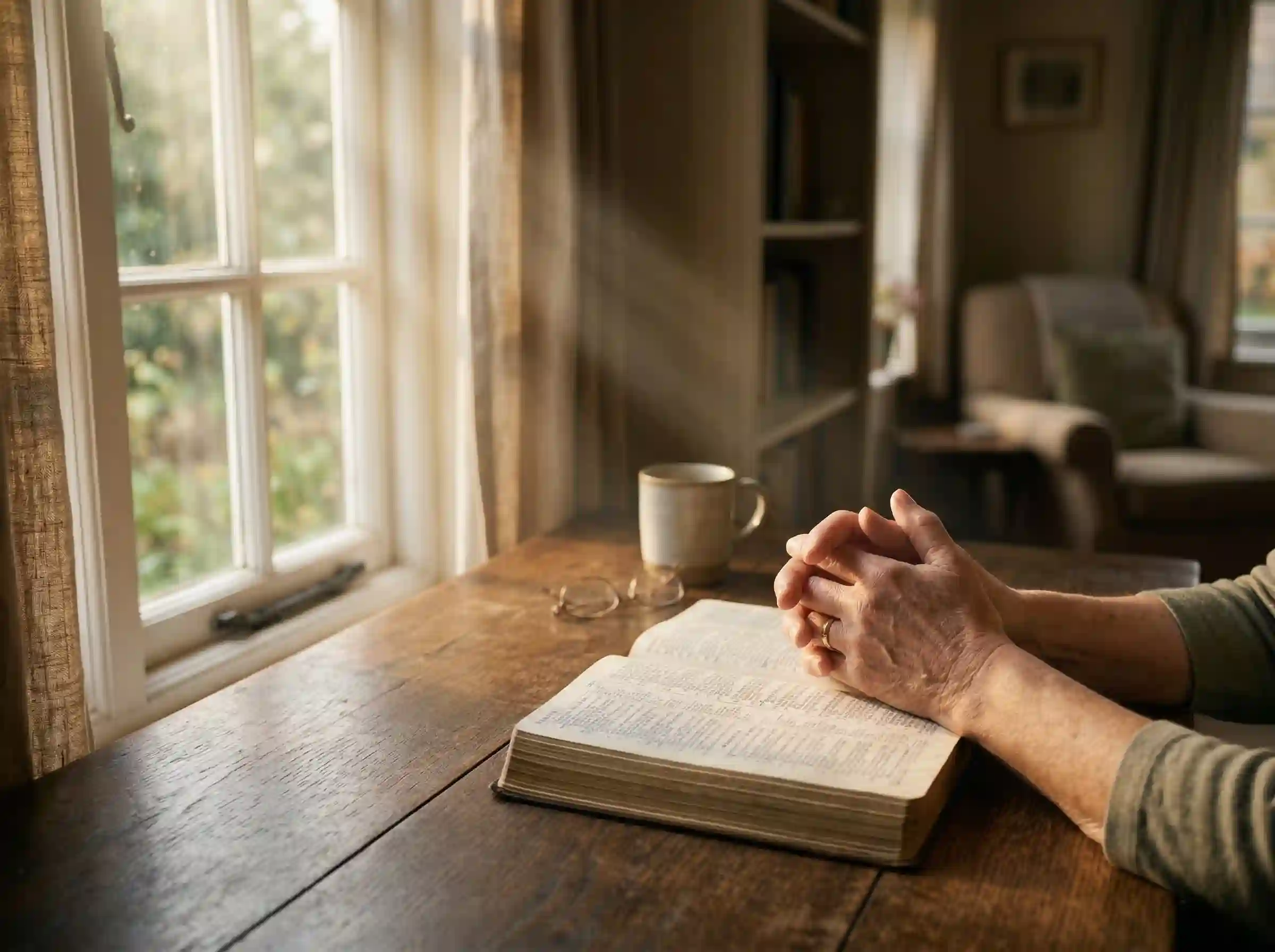 Sunday prayer message to my love with Bible and peaceful morning light