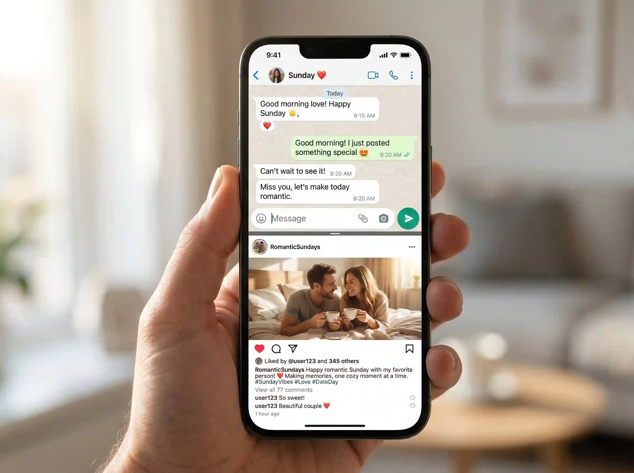 Sunday WhatsApp messages and Sunday captions for love on phone screen
