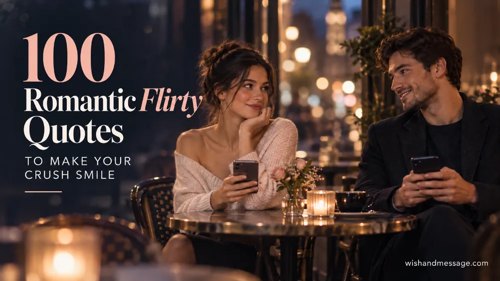 Young couple exchanging playful smiles over their phones at an evening cafe