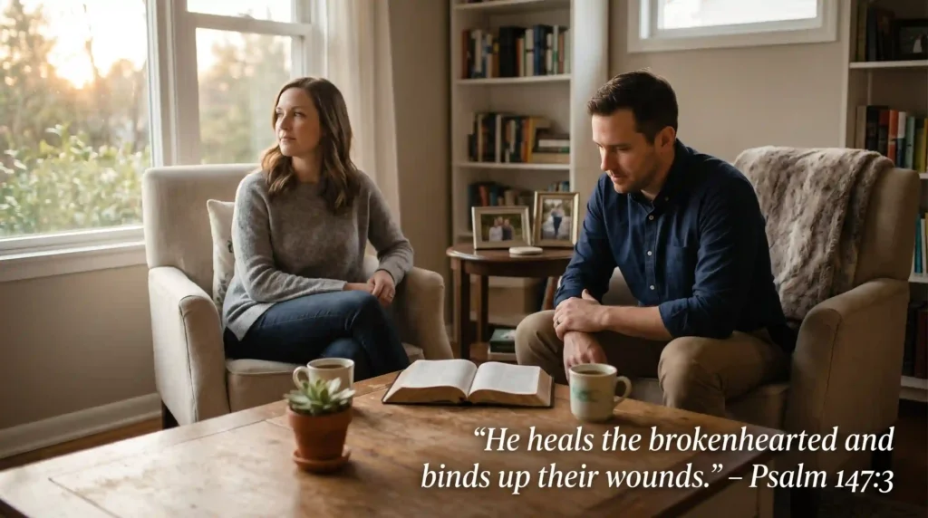 Bible verses about getting back together showing couple healing after breakup with scripture Psalm 147:3