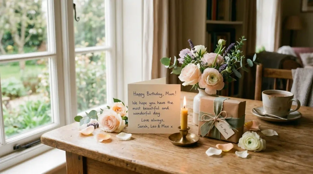 birthday wishes for daughter-in-law card with flowers and gift