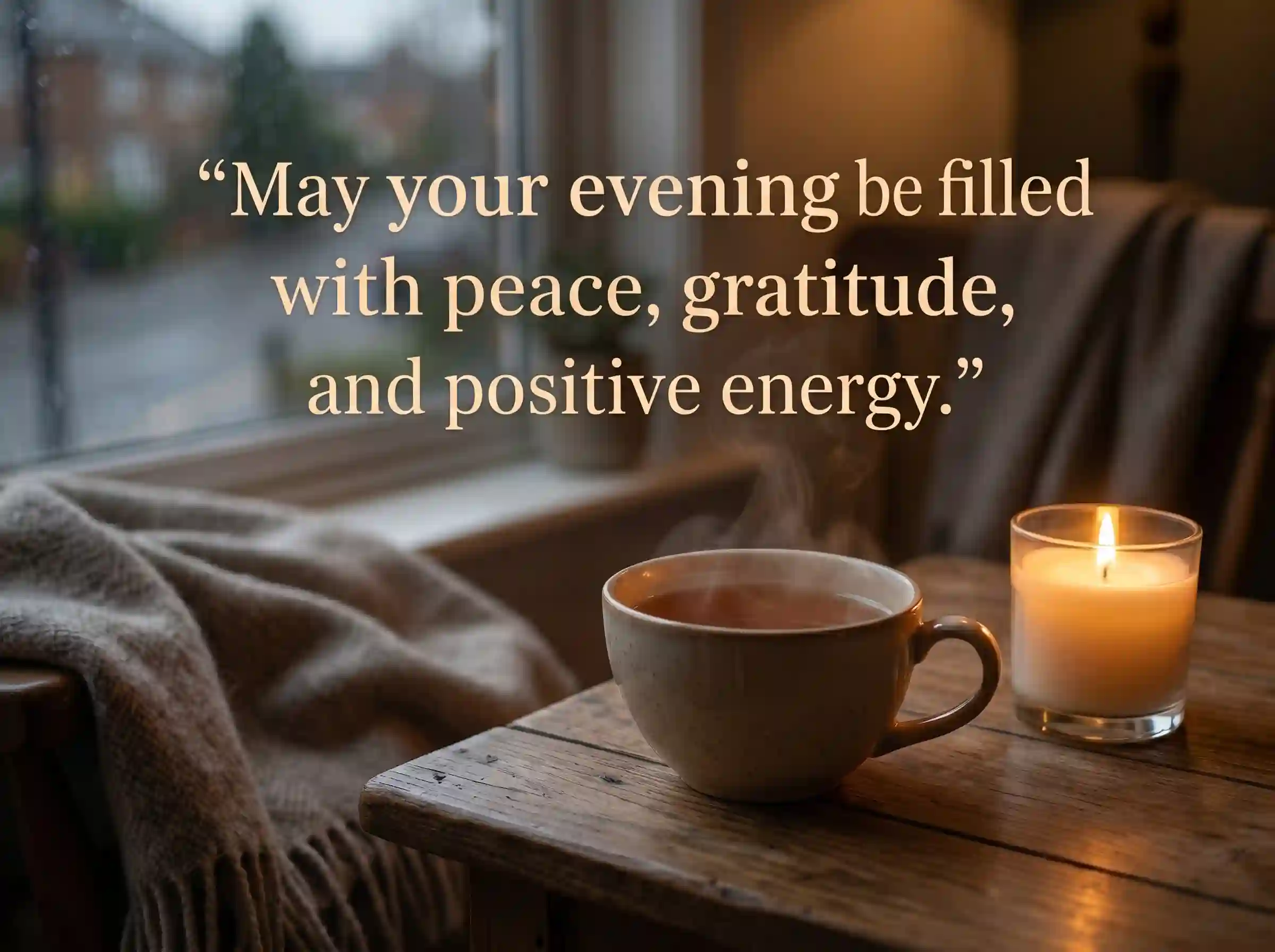 Good evening blessings peaceful cozy tea candle image positive evening wishes mindfulness background
