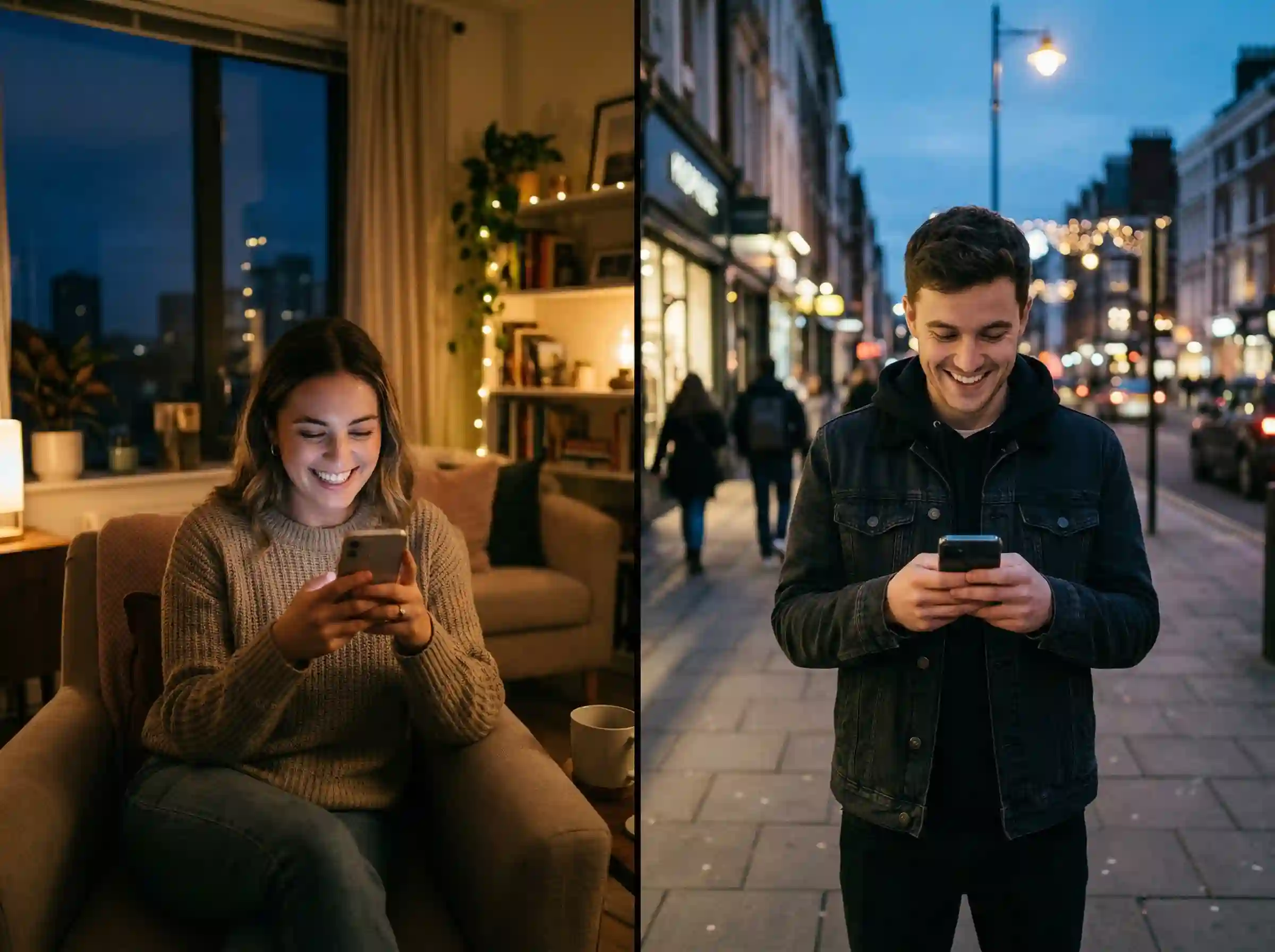 friends texting each other good evening message from different locations