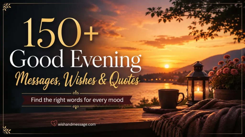 Peaceful sunset scene representing good evening messages, wishes, and quotes