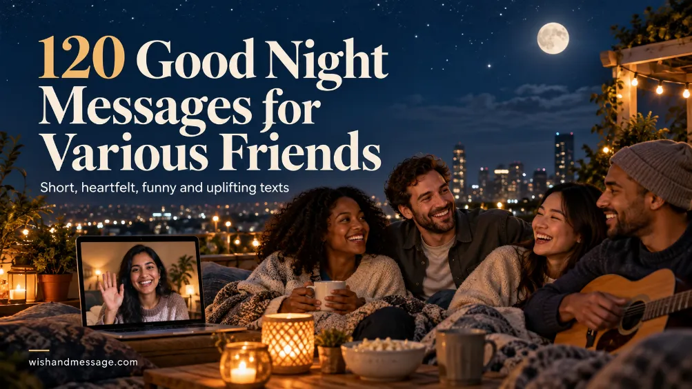 Friends sharing good night messages during a cozy rooftop gathering at night