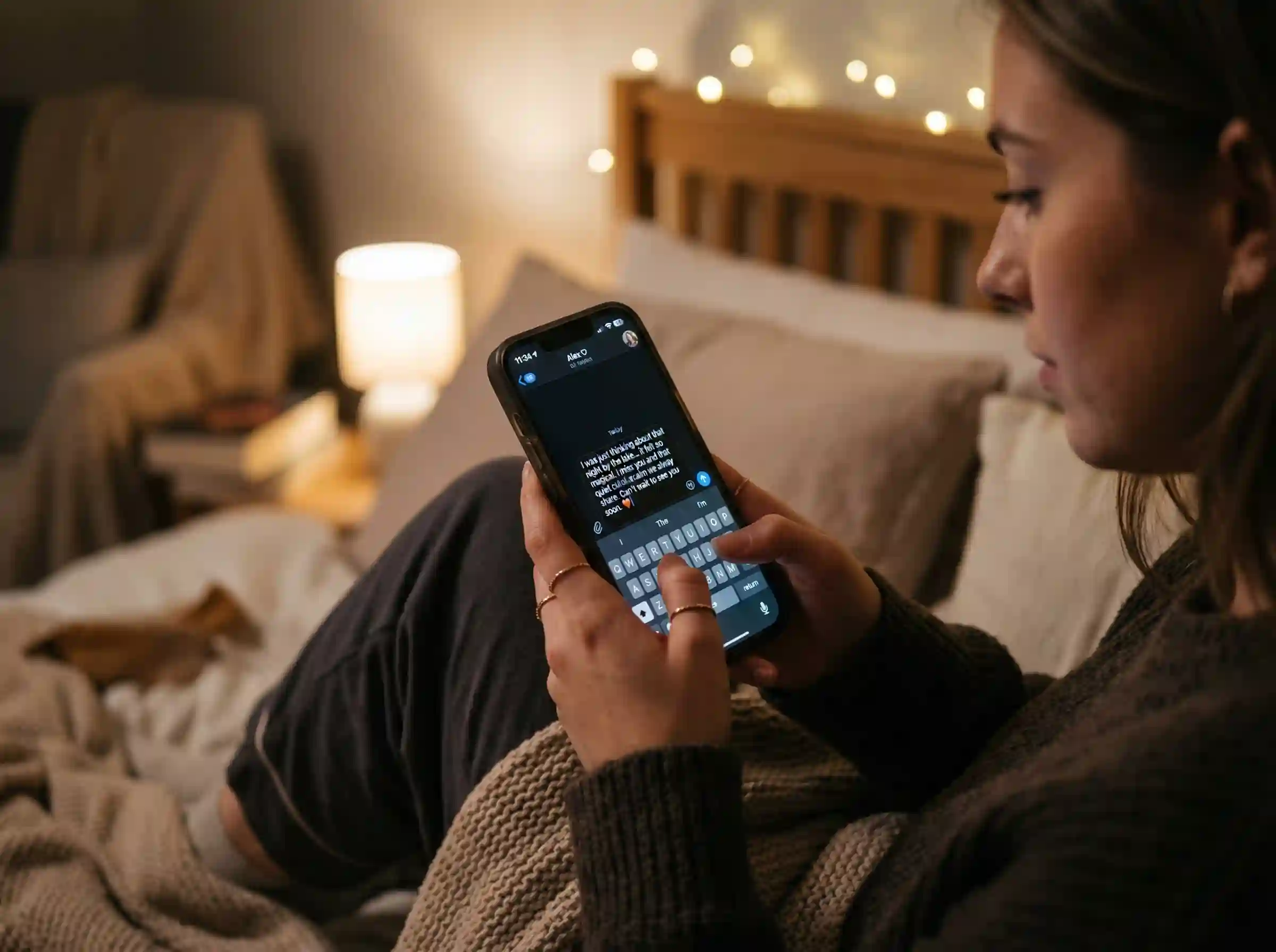person typing a personalized good evening message for a friend on phone
