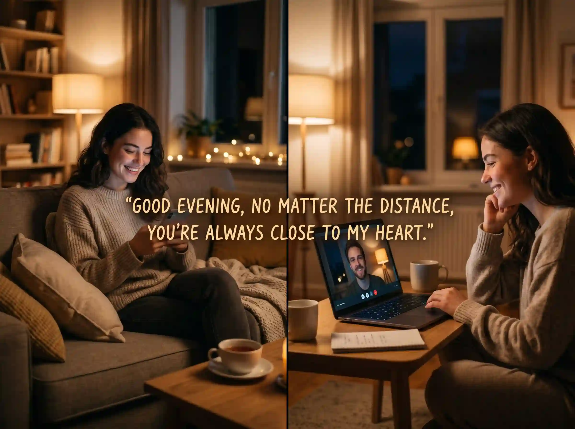 Long distance good evening message for her with emotional connection visual