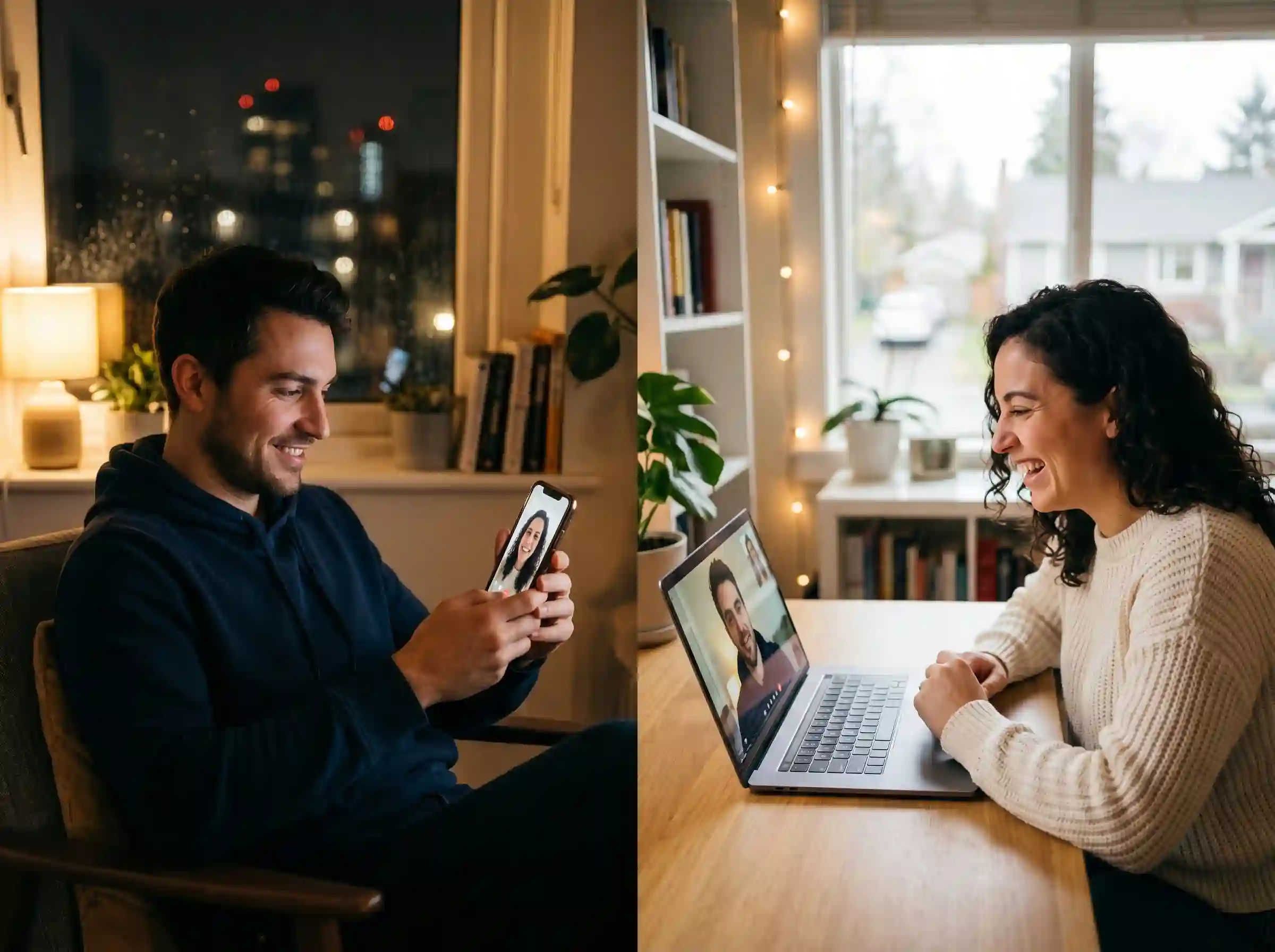long distance couple video call missing each other romantic connection