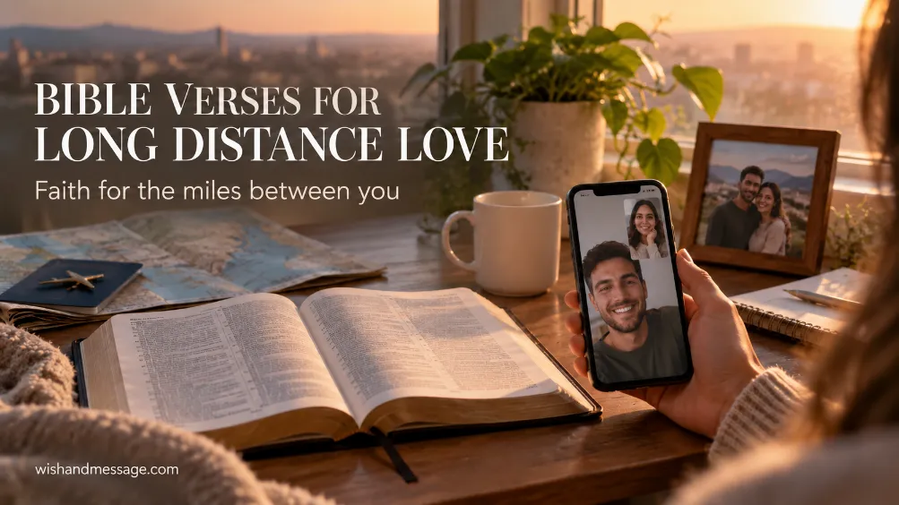 Open Bible beside a phone video call symbolizing faith and love in a long-distance relationship