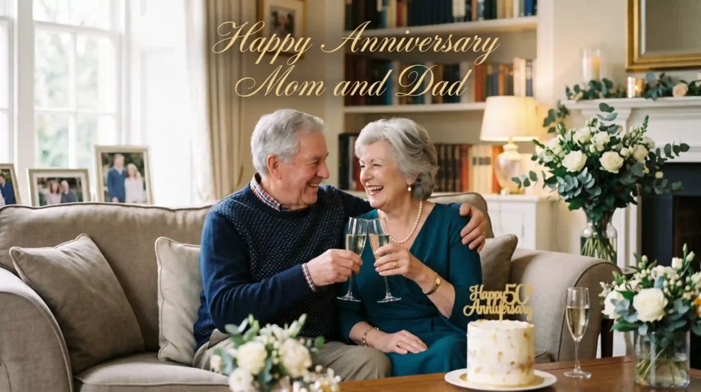“happy anniversary wishes for parents mom and dad celebration image”