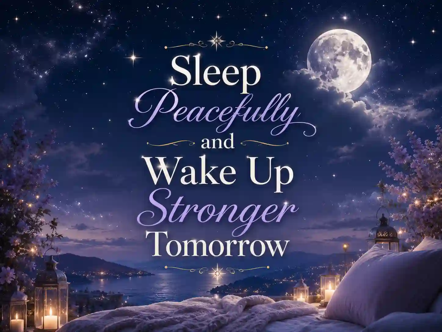 Inspirational good night quote background with moonlight and calming bedtime atmosphere