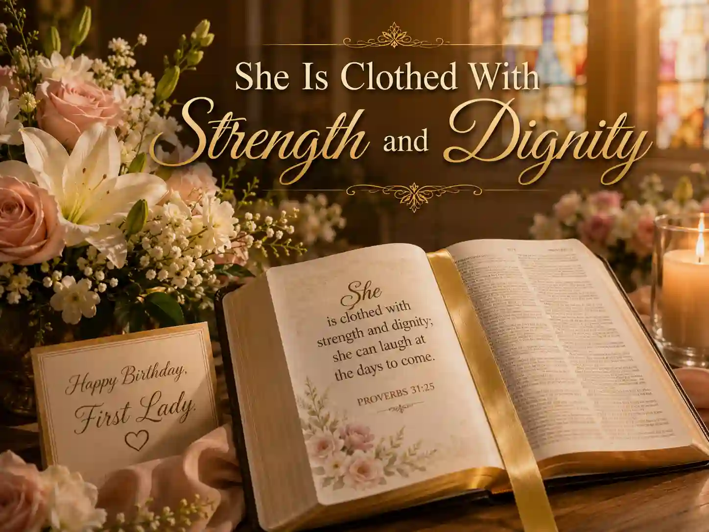Bible verse birthday wishes setup for pastor’s wife with Proverbs scripture