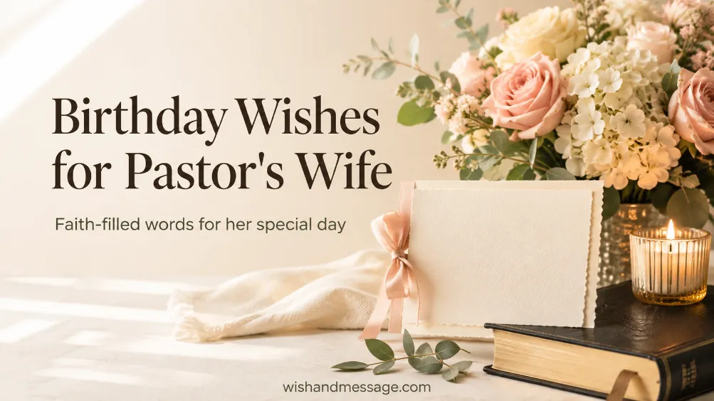 Elegant church birthday card, flowers, and Bible arranged for a pastor’s wife celebration