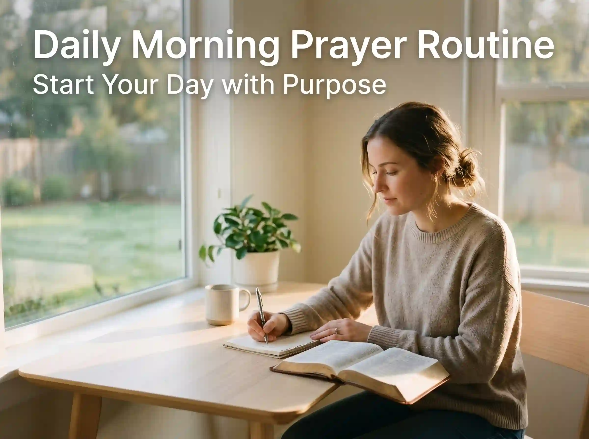 daily morning prayer routine with journal and Bible by window