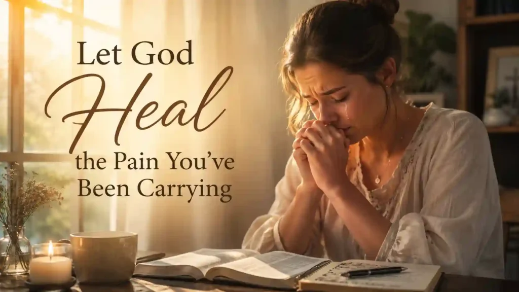 Woman praying beside an open Bible for emotional healing and forgiveness