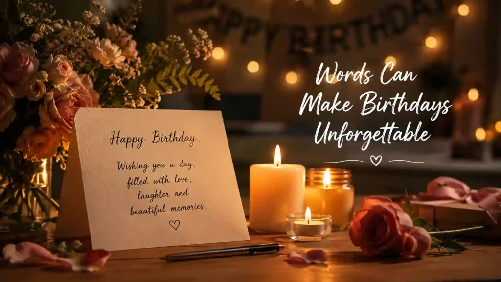 Heartfelt birthday wishes for loved ones with handwritten birthday card and candles