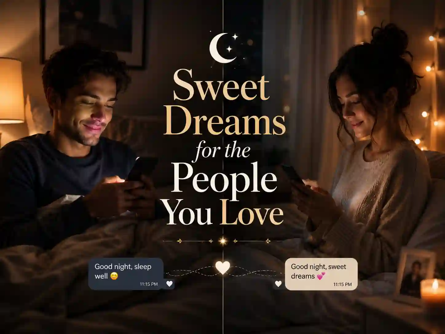 Romantic and heartfelt good night messages being shared between loved ones before sleep