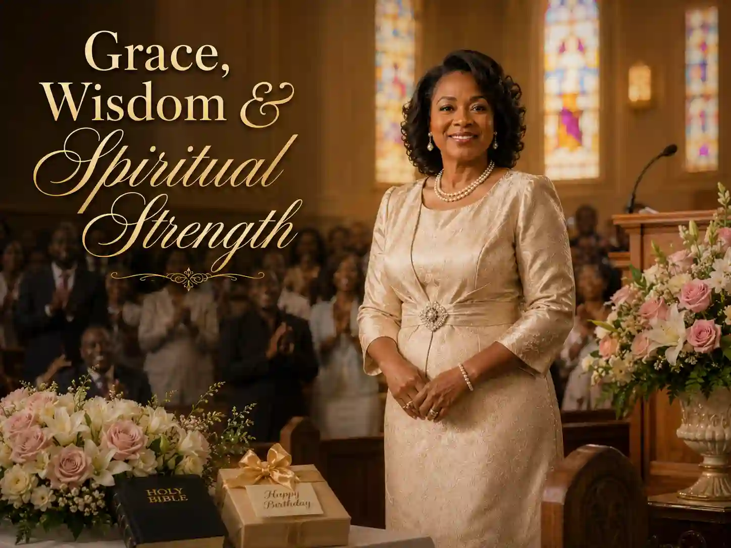 Inspirational birthday celebration for First Lady of the church with congregation