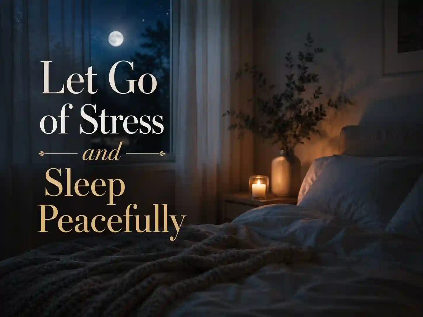 Peaceful bedroom with candlelight and moonlight representing calming good night quotes and relaxing bedtime thoughts
