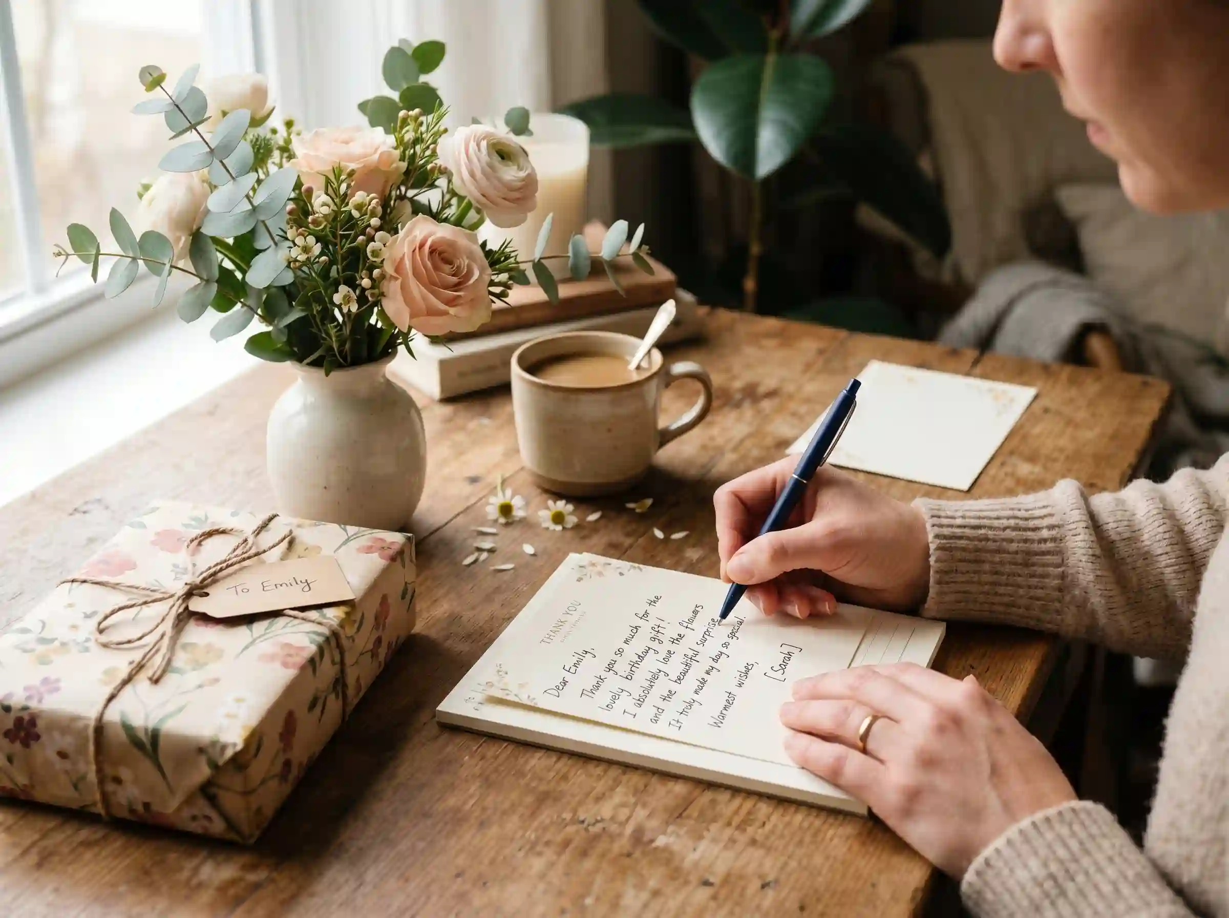Writing a personal thank-you note for a thoughtful gift