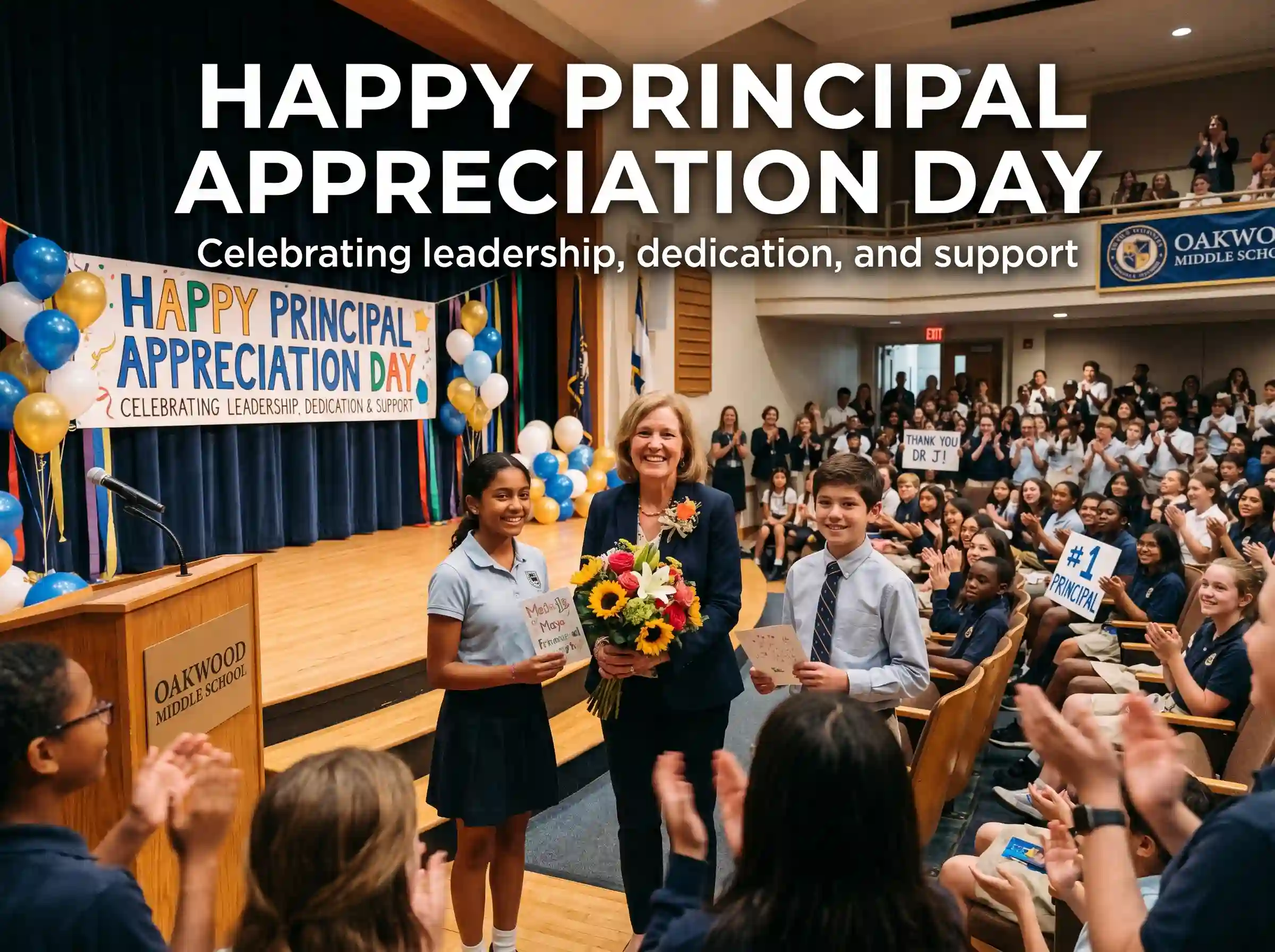 Principal Appreciation Day celebration with students and teachers honoring school principal