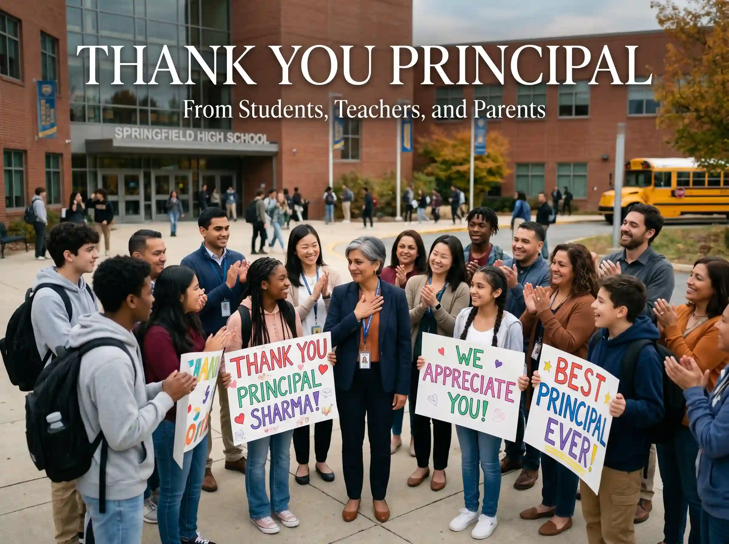 Students teachers and parents sharing appreciation messages for principal