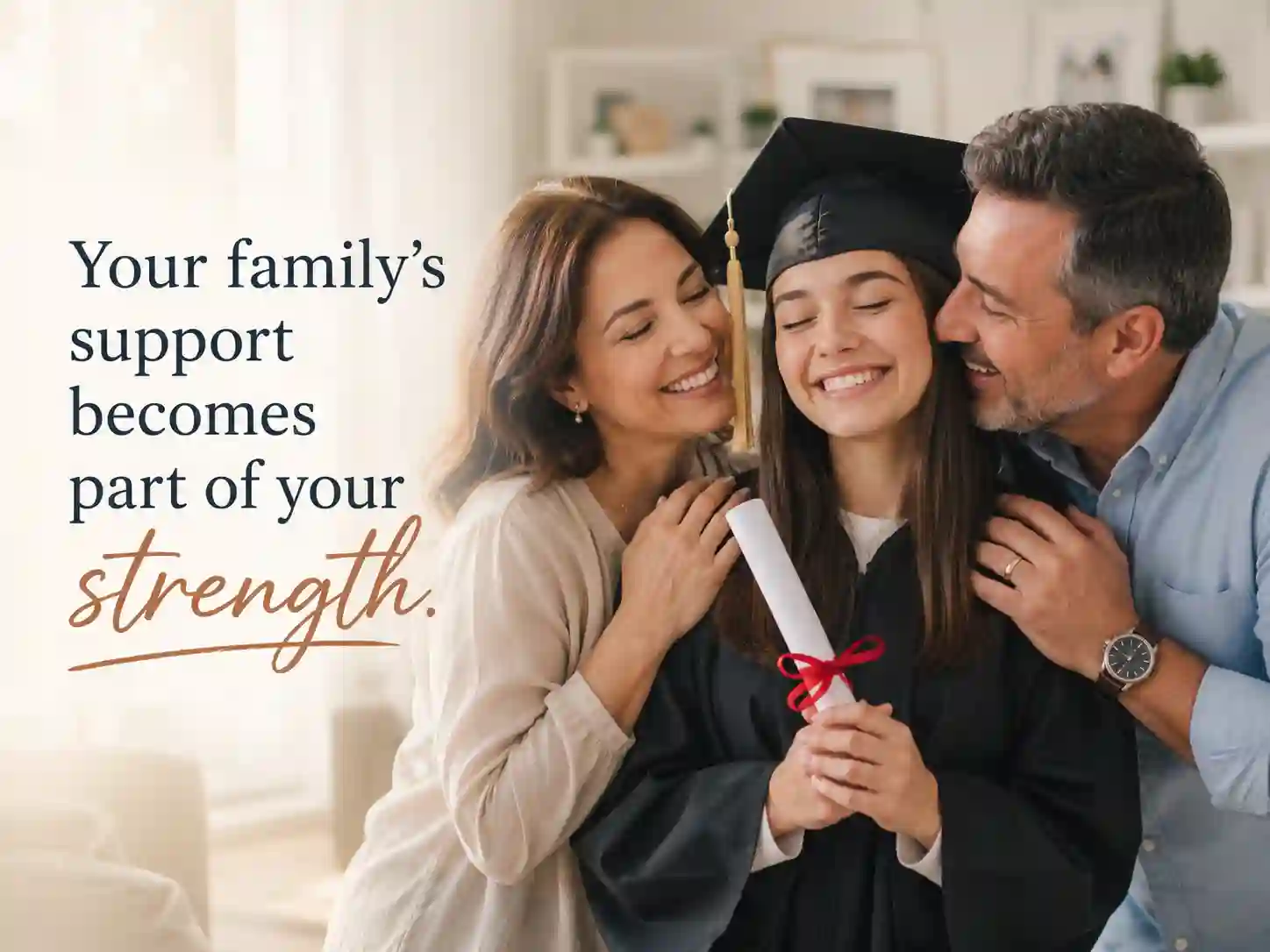 Proud family celebrating graduation and achievement together