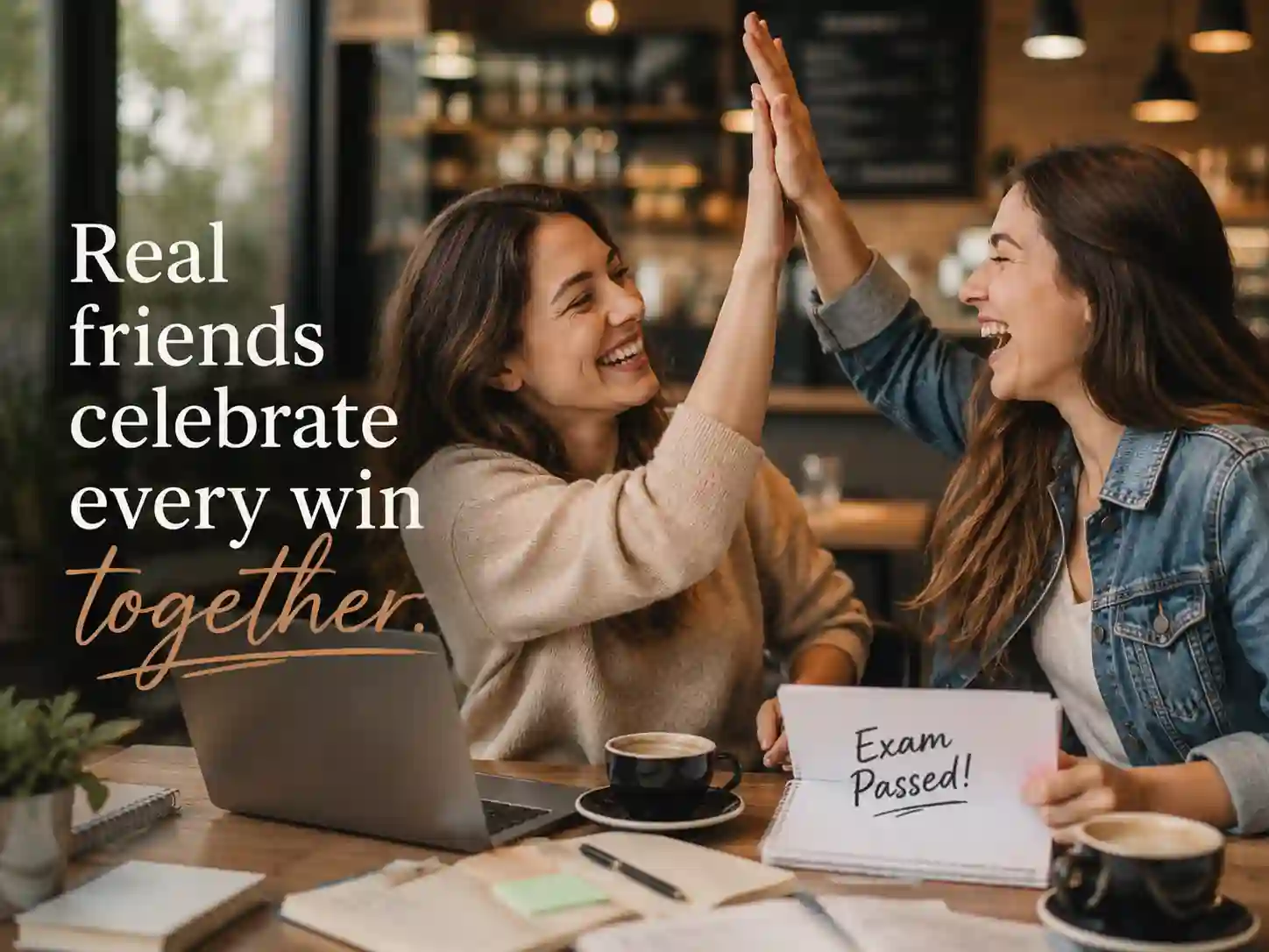 Friends celebrating achievement and supporting each other