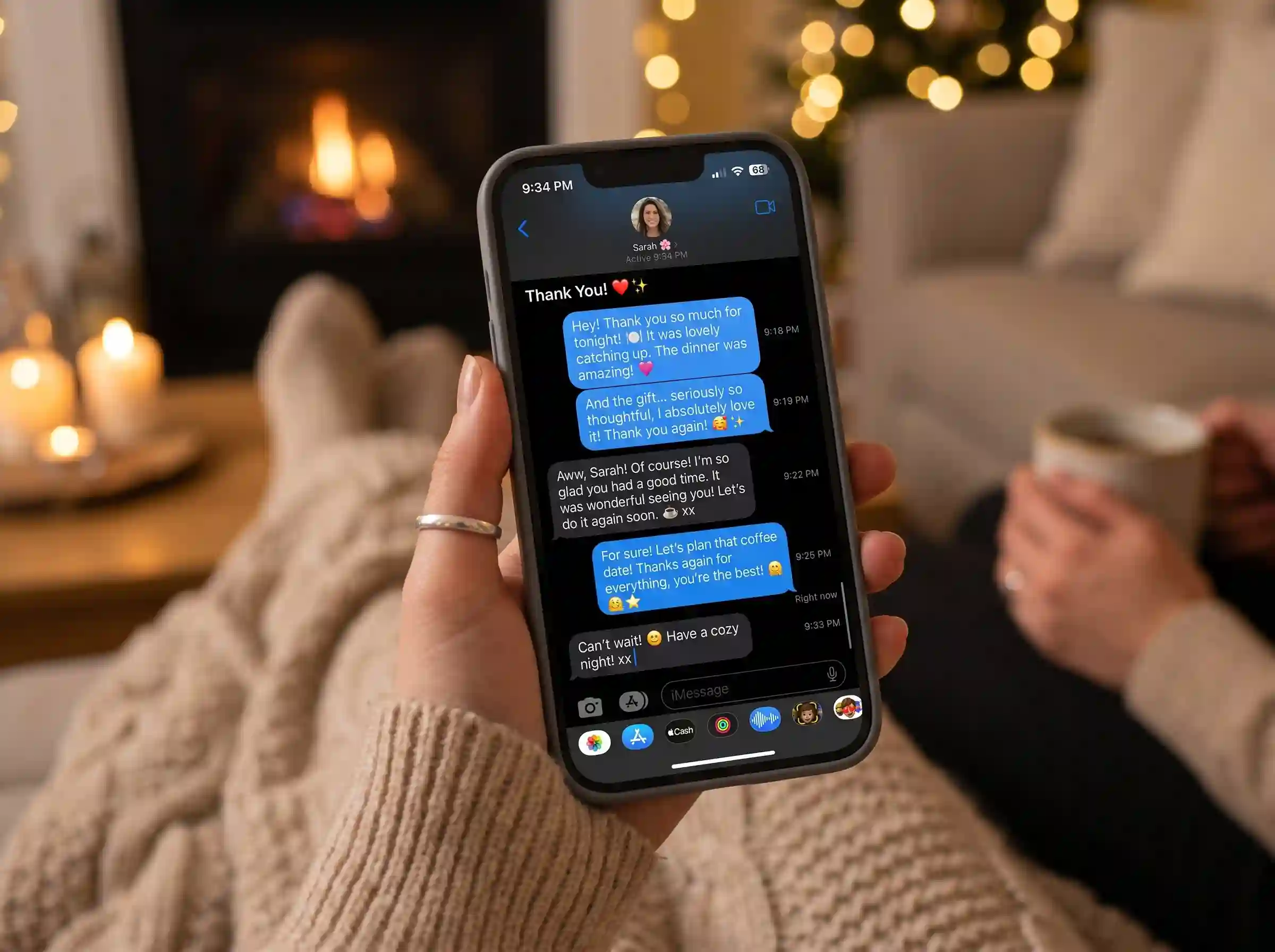 Sending a short thank-you message on a smartphone