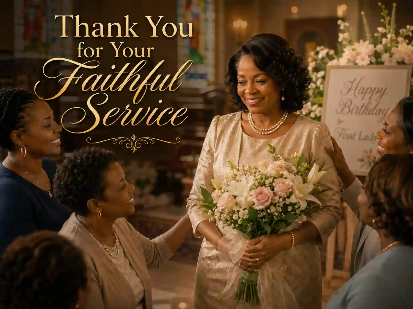 Church family showing appreciation to pastor’s wife during birthday celebration