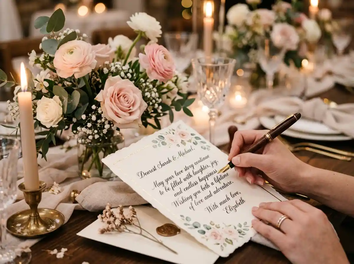 Writing a heartfelt wedding card message with elegant calligraphy