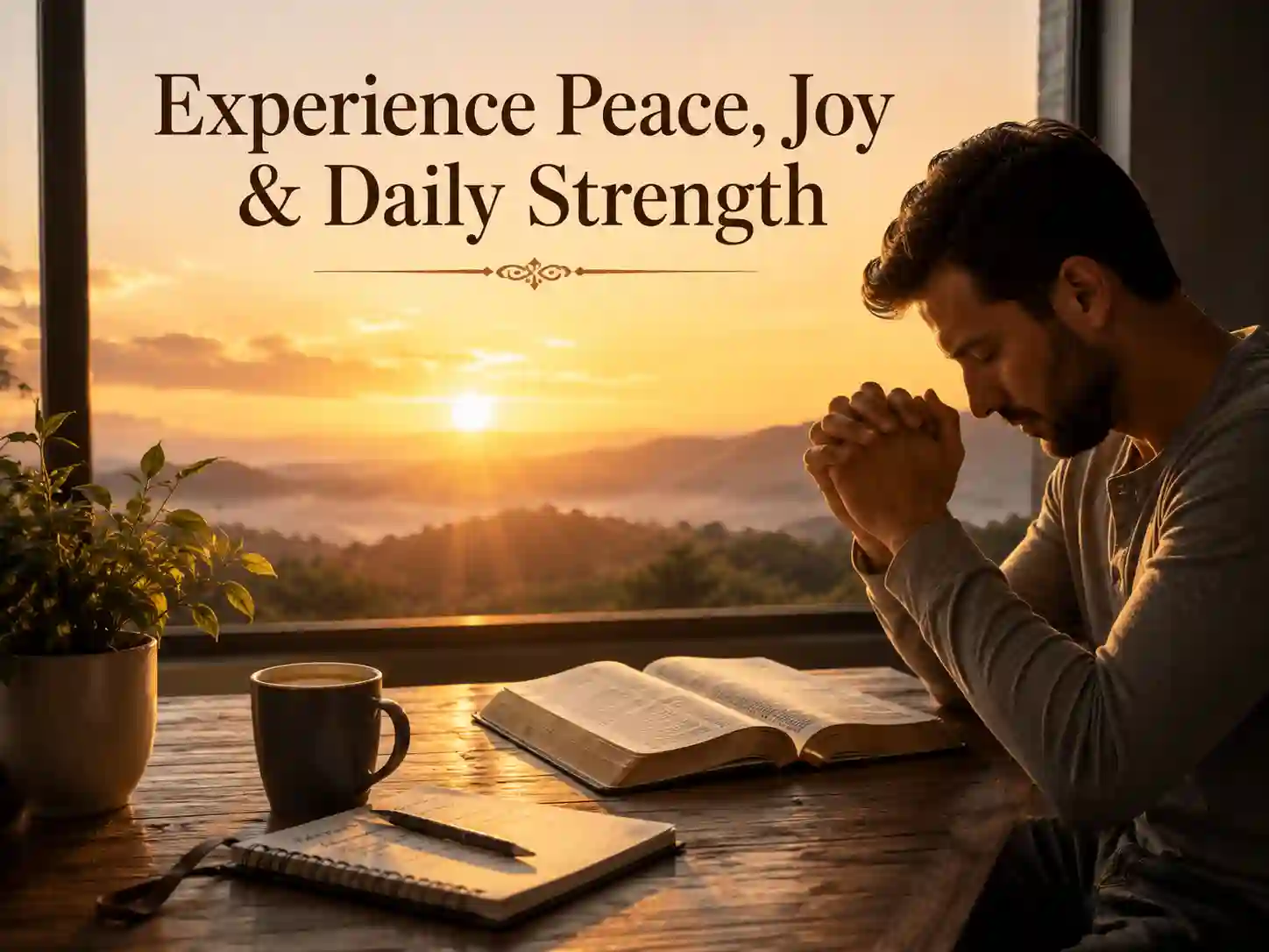 Christian enjoying peace and spiritual encouragement through daily morning declarations and Bible reading.