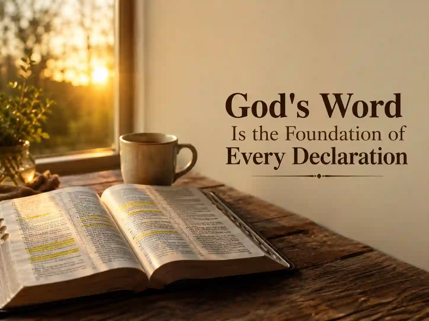 Open Bible during sunrise representing the biblical foundation of Christian morning declarations.