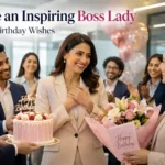 Birthday Wishes for Boss Lady celebration with a professional female boss receiving birthday wishes from her office team