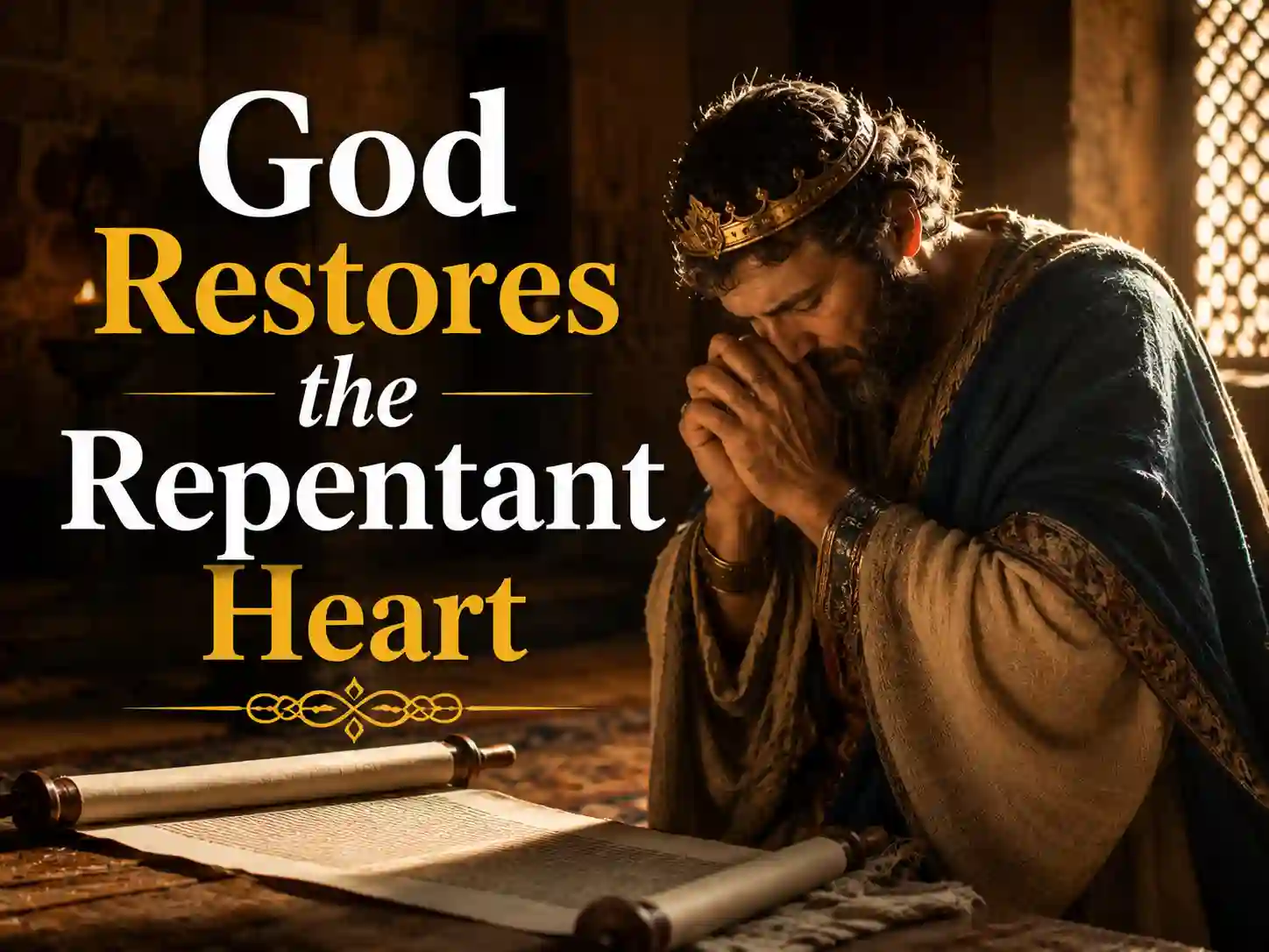 King David praying for forgiveness and spiritual restoration in Psalm 51.