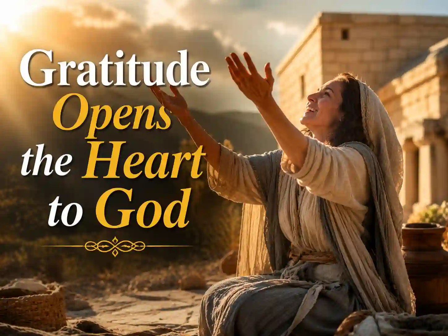 Hannah praising God in gratitude and worship after answered prayer.