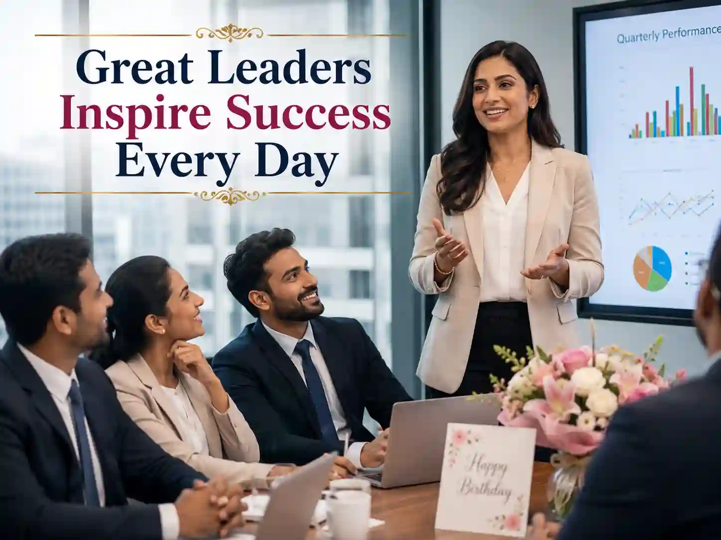 Inspirational birthday wishes for a female leader celebrating leadership, vision, and workplace success
