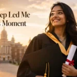 Inspirational graduation message for myself with graduate holding diploma at sunrise celebrating academic success