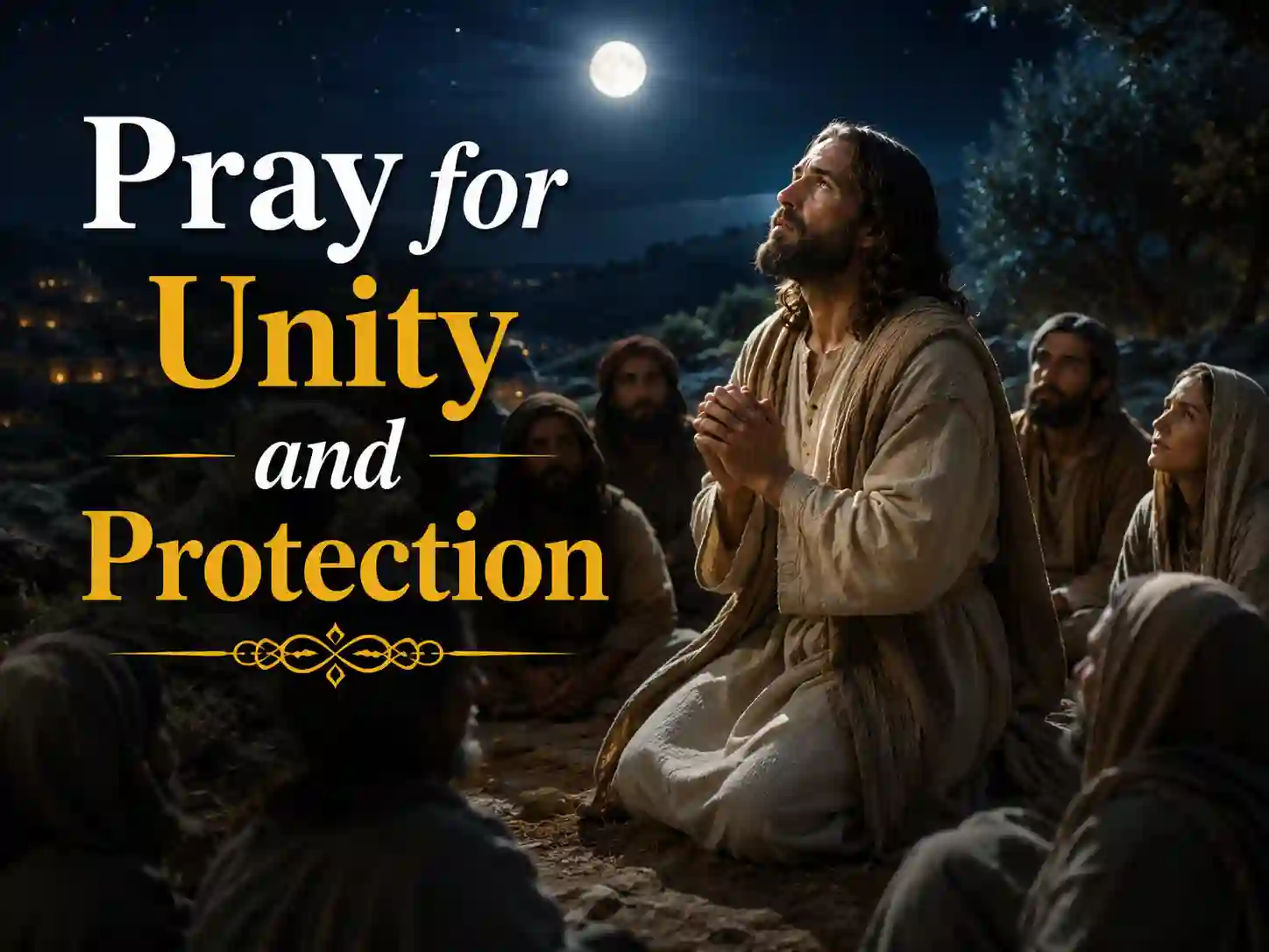 Jesus praying for unity and protection in John 17.