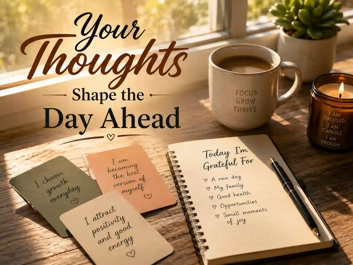Positive morning affirmations for a strong mindset with affirmation cards and journal