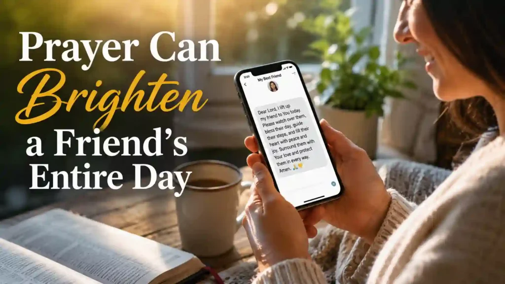 Person sending a prayer message to make a friend's day special and encourage them with faith and blessings