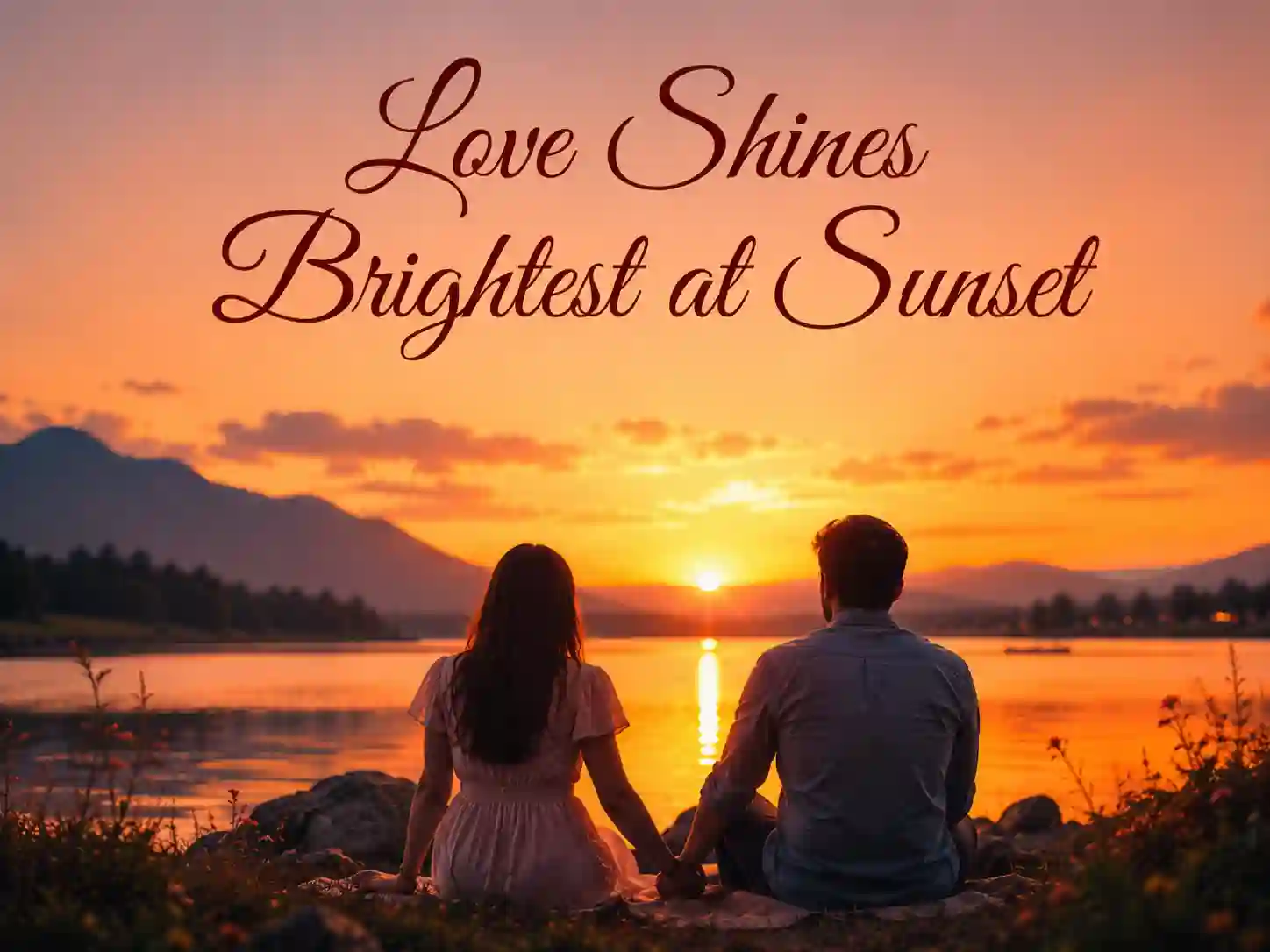 Romantic couple enjoying a peaceful sunset with heartfelt good evening love quotes.