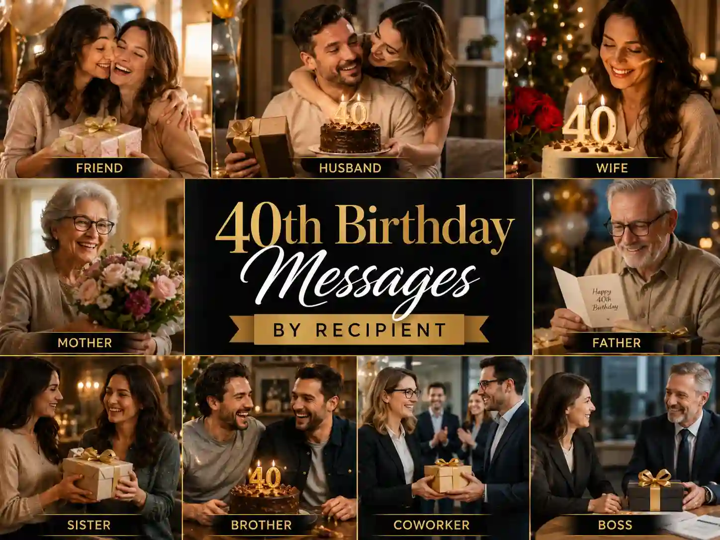 Different people receiving personalized 40th birthday wishes