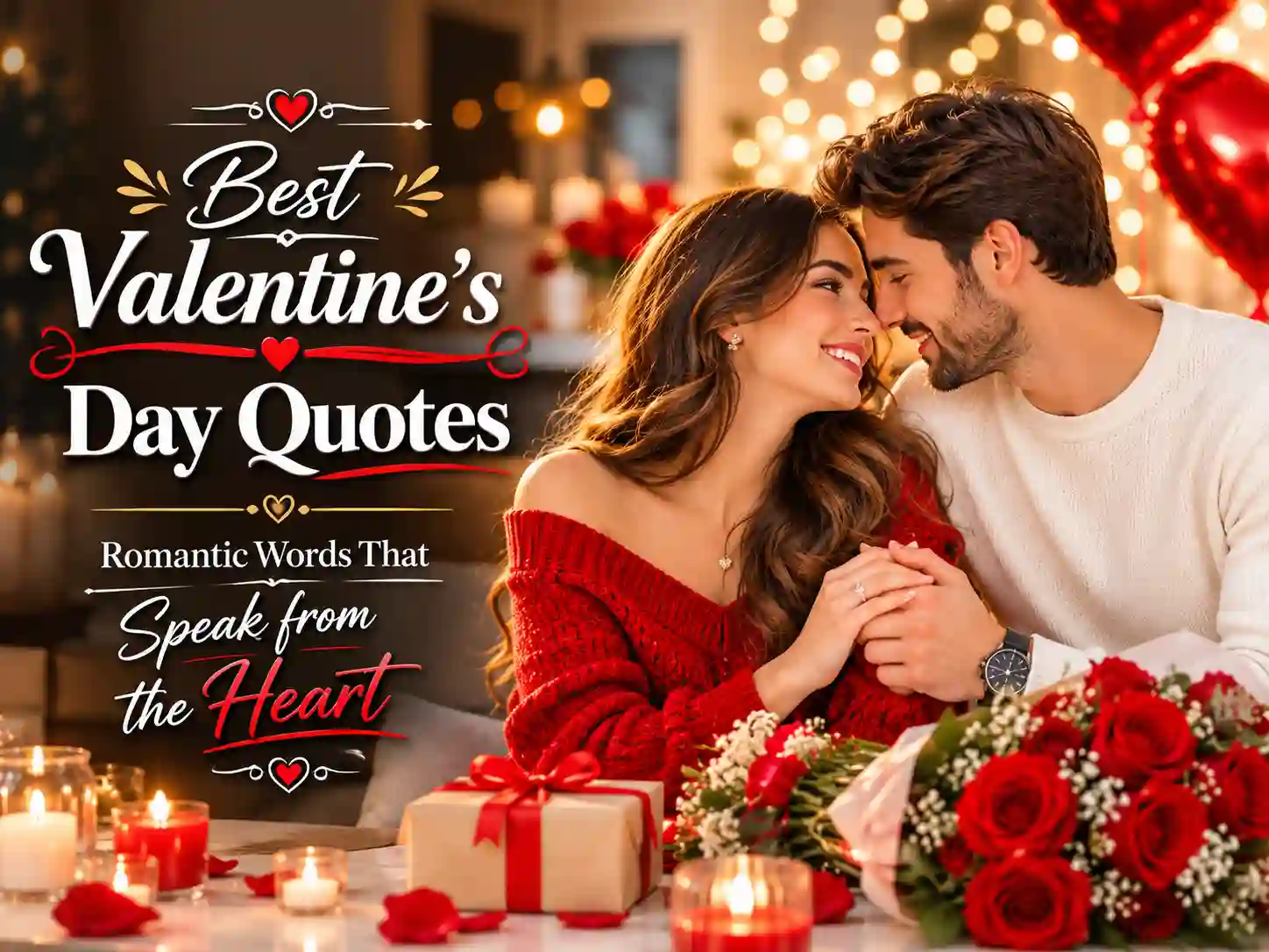 Best Valentine's Day quotes image with a romantic couple celebrating together.